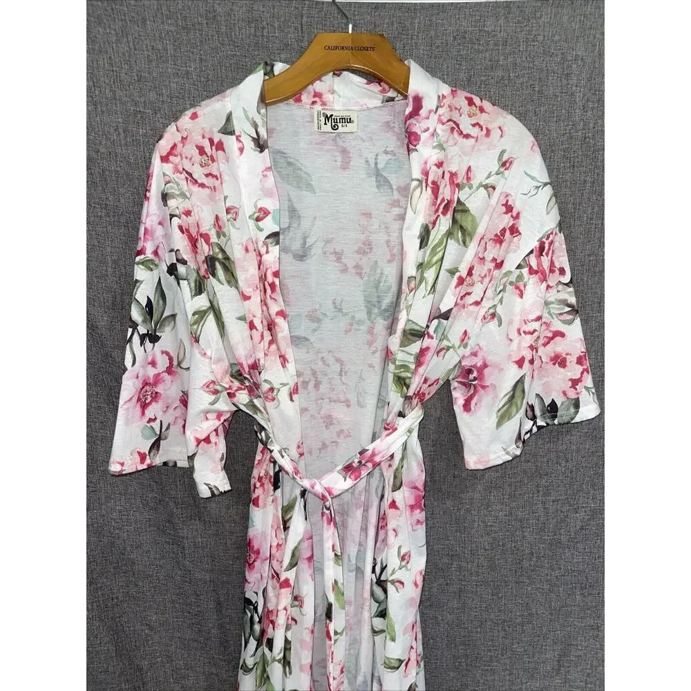 Show Me Your Mumu Short Sleeve Robe Kimono Pink Floral Wrap Coverup One Size - Picture 2 of 9